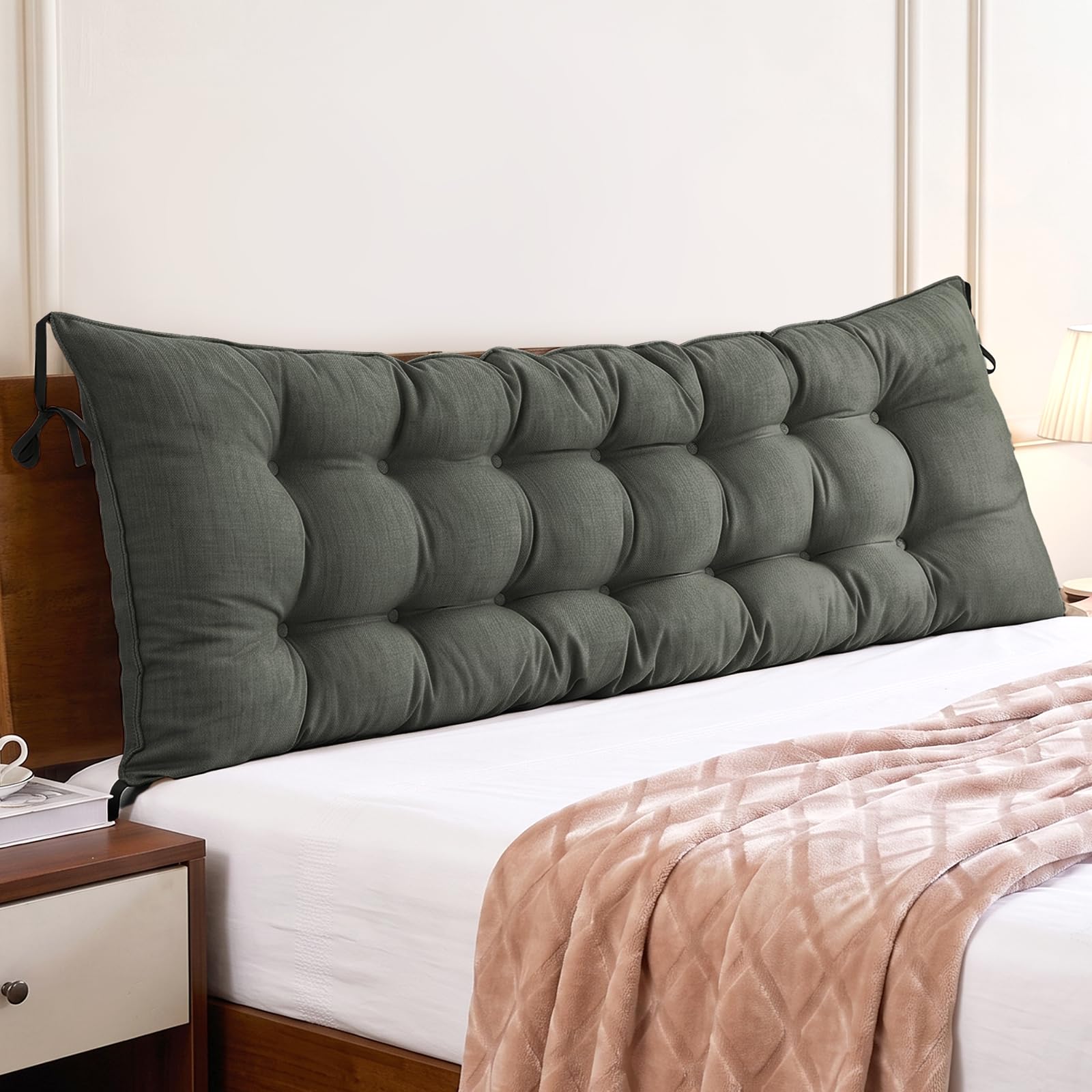 AHSBND Lumbar Support Cushion Headboard: Sofa Back Soft with Ties Wedge Replacement Waist backrest Pillow Triangular Rest Reading Bolster for Bed Adult (Dark gray, 120 * 50 * 20cm)