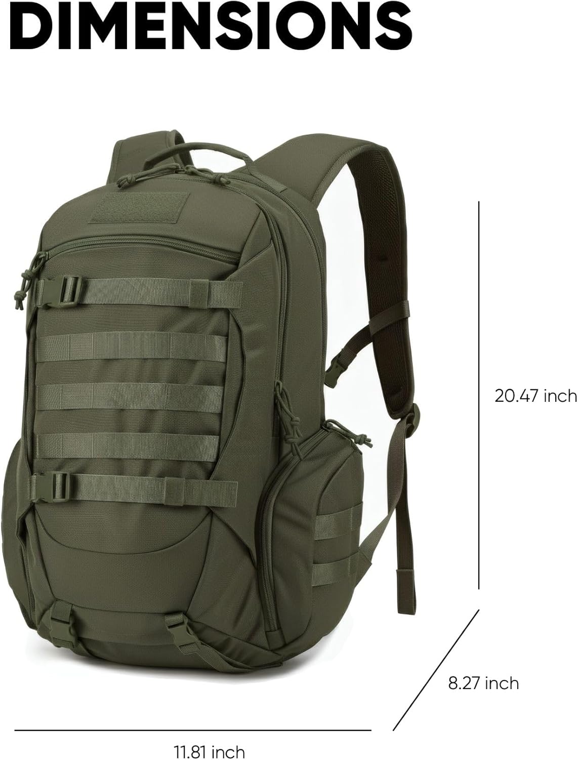 35L Tactical Backpack for Men, MOLLE Military Bug Out Bag, Waterproof Rucksack for Hiking with Hydration Port Army Green