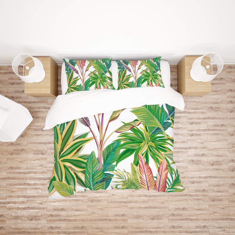 Housse de couette tropicale rouge King grand lit polyester motif végétal