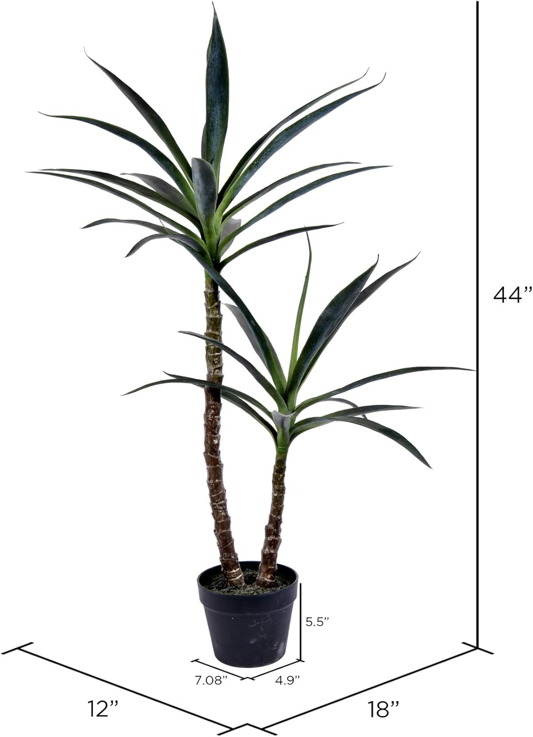 Vickerman Everyday Green Yucca Double Stem Tree 44" Tall - Silk Artificial Indoor Plant - Multi Purpose Tropical Decoration for Home Office Living Room Decor