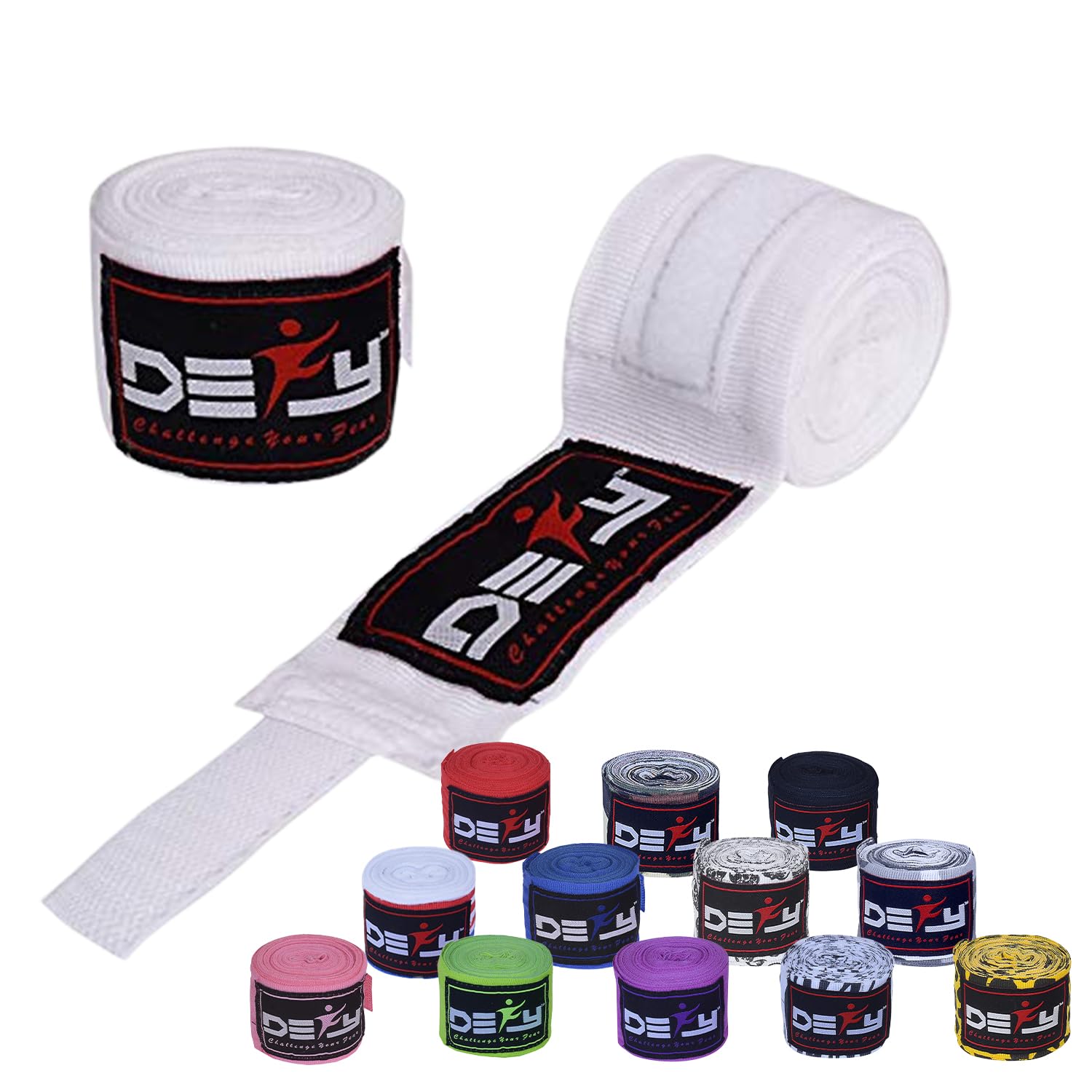 DEFY Professional 180 Inch Hand Wraps for Boxing Muay Thai MMA Elastic Bandages for Men & Women -Pair