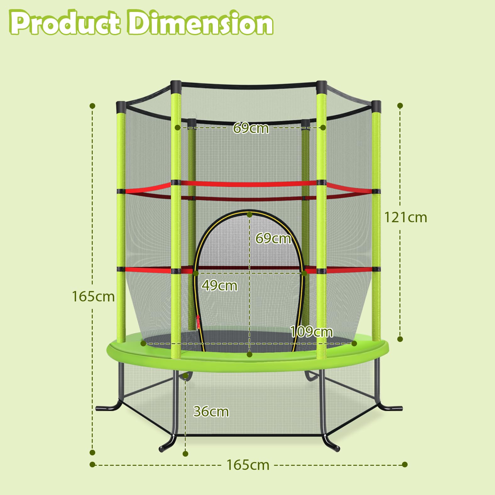 KOMFOTTEU Trampolino per Bambini 3-6 Anni, Tappeto Elastico Bambini con Rete di Sicurezza e Chiusura a Cerniera, Saltarello da Esterno in Acciaio Zincato, Portato 135 kg, 165x165x161 cm