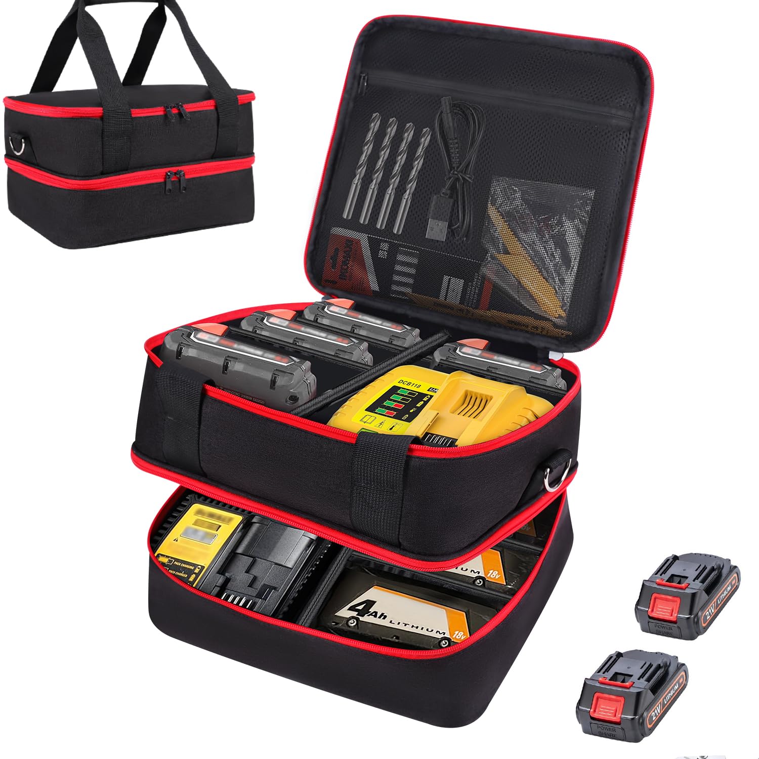 YUMTIM Battery Storage Case for Milwaukee M18 M12 Battery and Charger, Hard Battery Storage Holder Batteries Box Holder Tool Battery Carrying Box, Bag Only