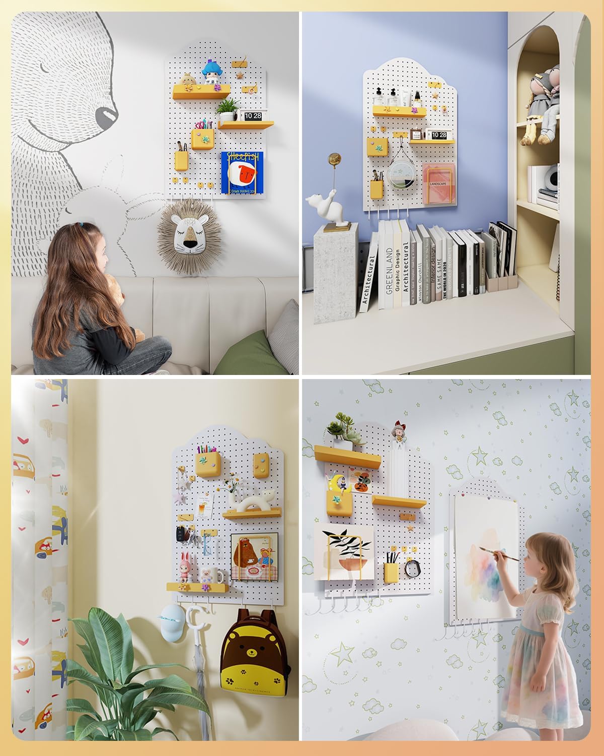 Metal Pegboard Kit — Pegboard Wall Organizer with 26 Accessories, Carbon Steel Pegboards for Home, Office, Study Room, Kids Room, Craft Room, Living Room — 32″ × 20″ Cloud White Peg Board