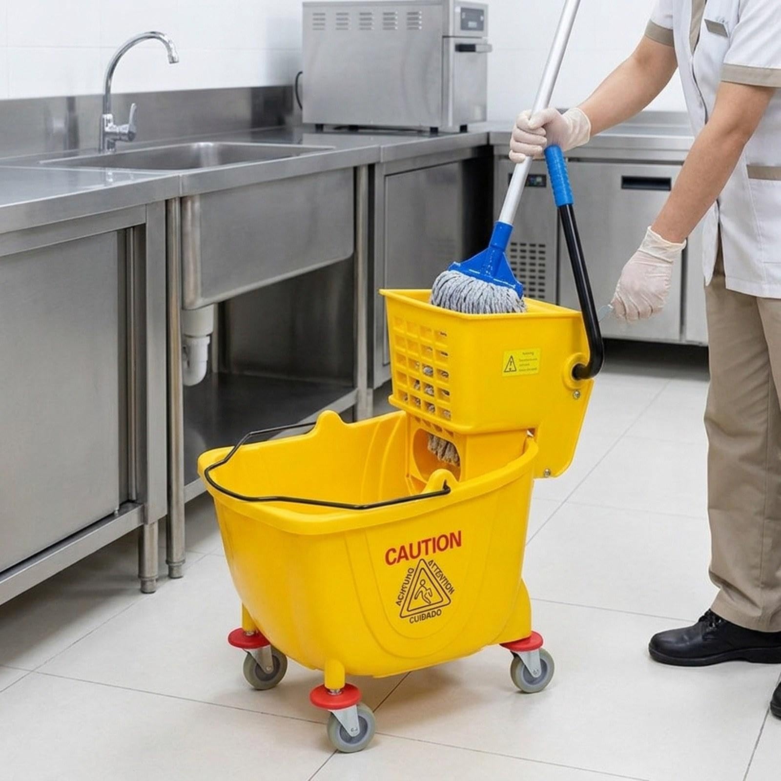 Ruedas de fregona con asa de transporte, escurridor lateral que ahorra espacio para una limpieza eficiente del suelo, capacidad de 20 litros, ideal para uso doméstico, ligero y fácil de maniobrar