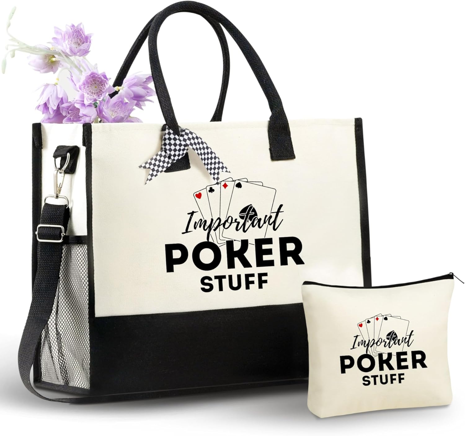 InnoBeta Poker Gifts for Women, Poker Accessories Tote Bag for Poker Players with Top Zipper Closure and Shoulder Strap