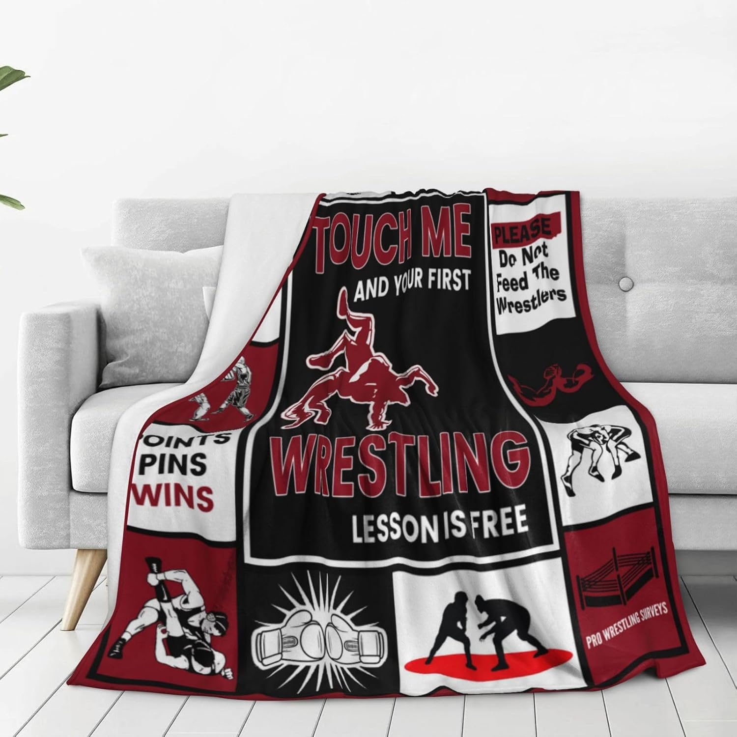 wsradto Wrestling Blanket Wrestling Enthusiasts Throw Blanket Inspirational Bedding Lovers Gifts Cozy Fleece Flannel Lightweight Stuff Plush for Men Boys Adults for Couch Sofa Bed Home Decor 50"X60"