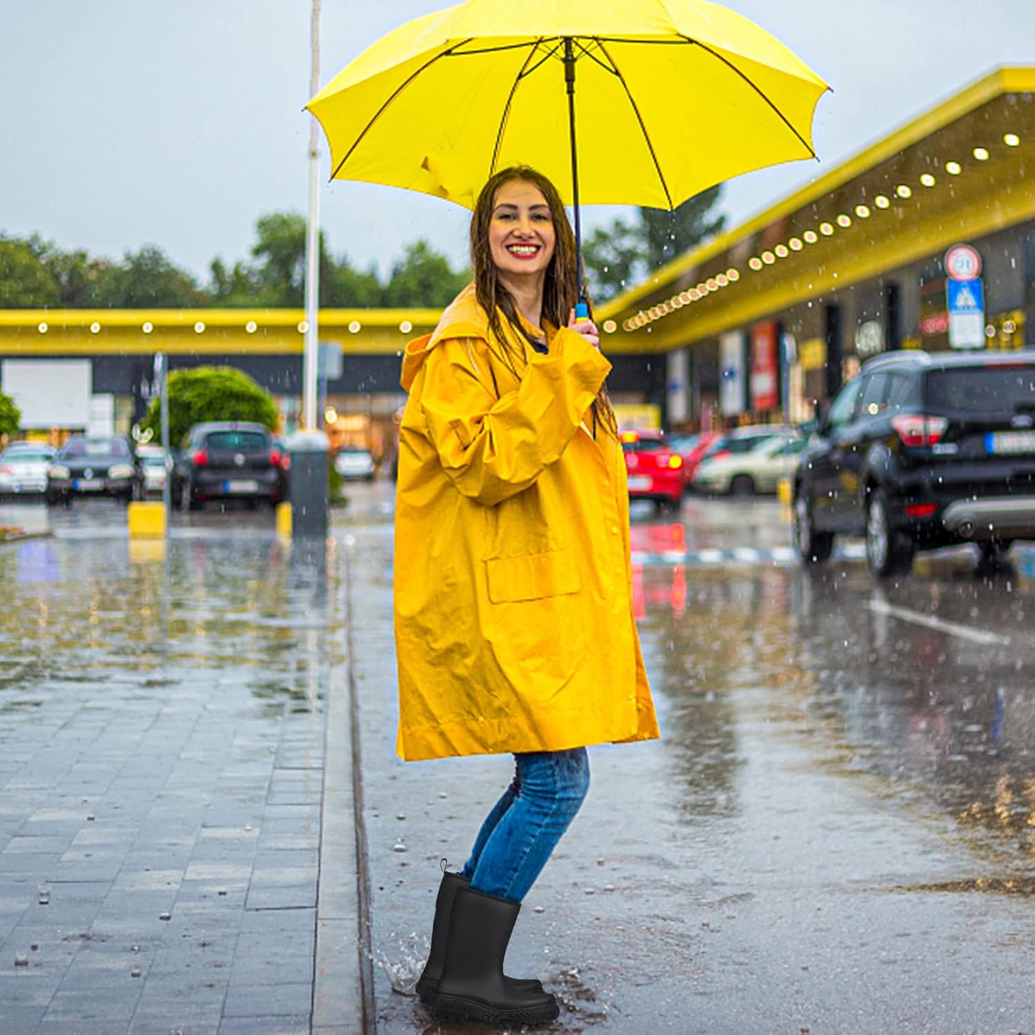 DKSUKO Women's Tall Rain Boots Thick Sole Garden Boots Waterproof Knee-high Boots 9 Sky Blue