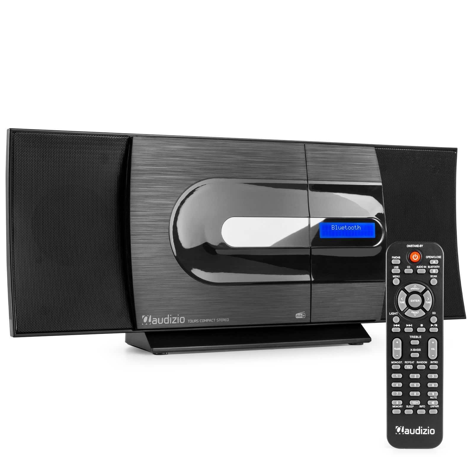 Audizio Tours Home Sistema estéreo HiFi con Bluetooth, Reproductor de CD, MP3 USB, sintonizador de Radio Digital Dab+ y FM, Mando a Distancia Incluido - Negro
