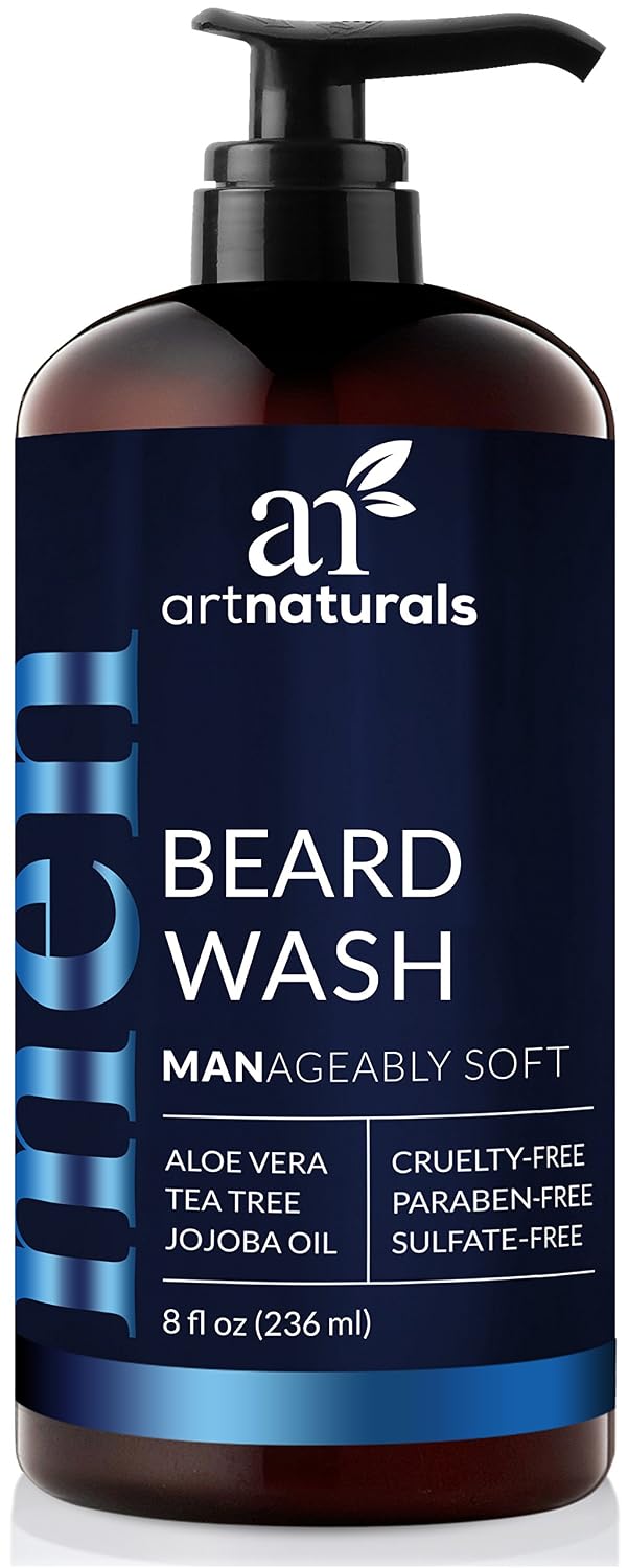 Artnaturals Natural Beard Shampoo Wash - (8 Fl Oz / 236ml) - Infused with Aloe Vera, Tea Tree and Jojoba Oil - Sulfate Free