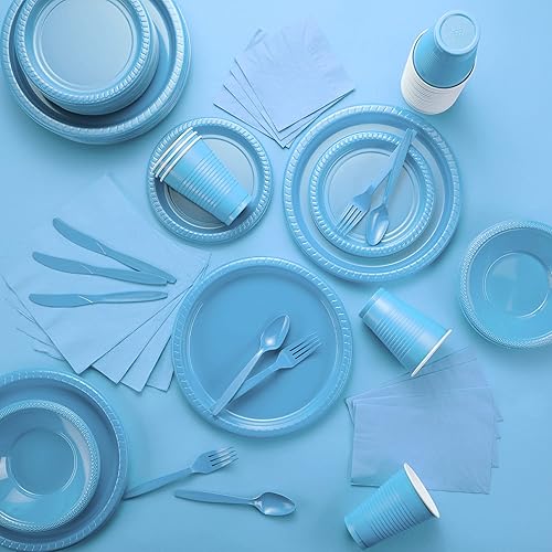 Miniatura 6 de Mantel individual de papel desechable, manteles individuales azules con bordes festoneados, mantel individual de papel duradero para decoración de