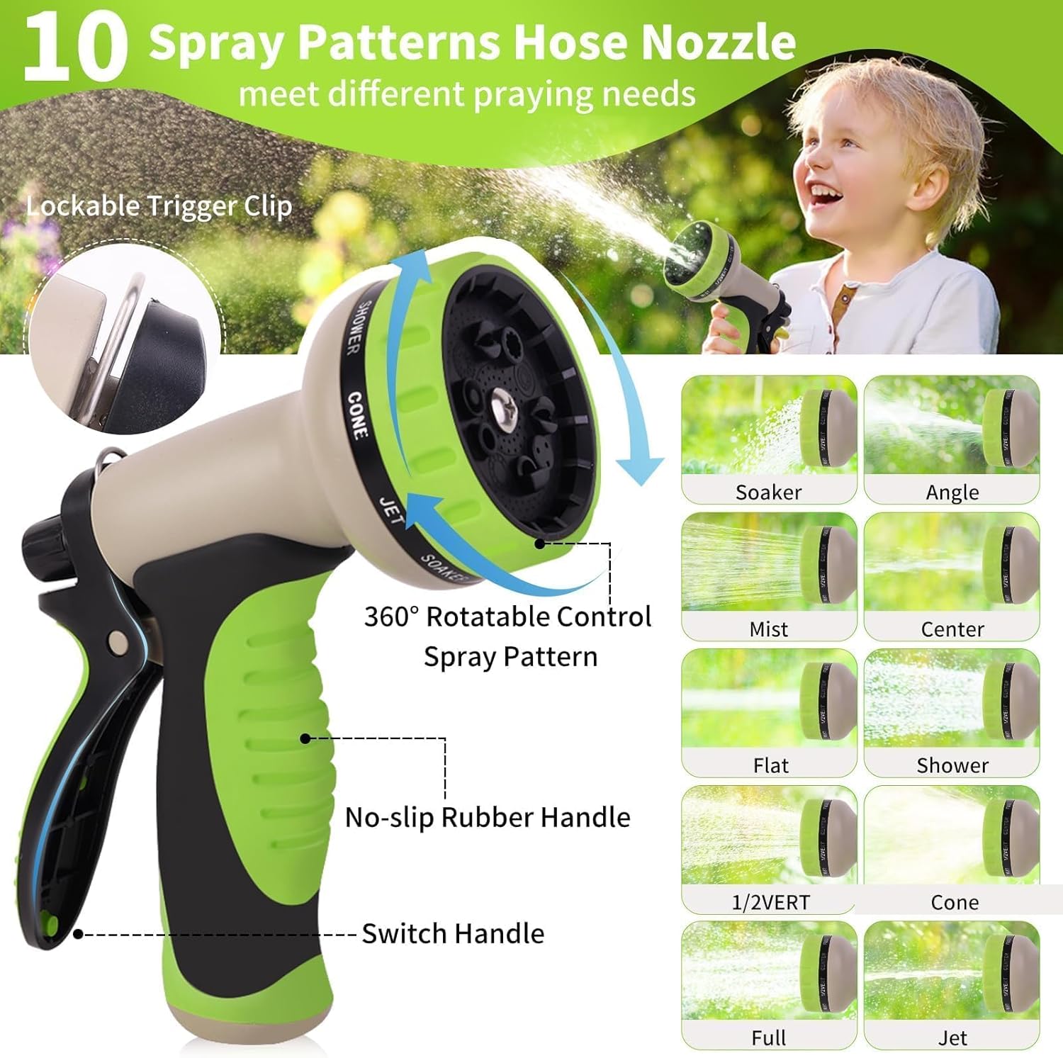 Gardentime 50FT Metal Garden Hose Stainless Steel Heavy Duty Lightweight Flexible Water Hose with 3/4” Fitting 10 Function Nozzle Leak Puncture Proof, No Kink & Tangle, Durable Outdoor Pipe Yard Lawn