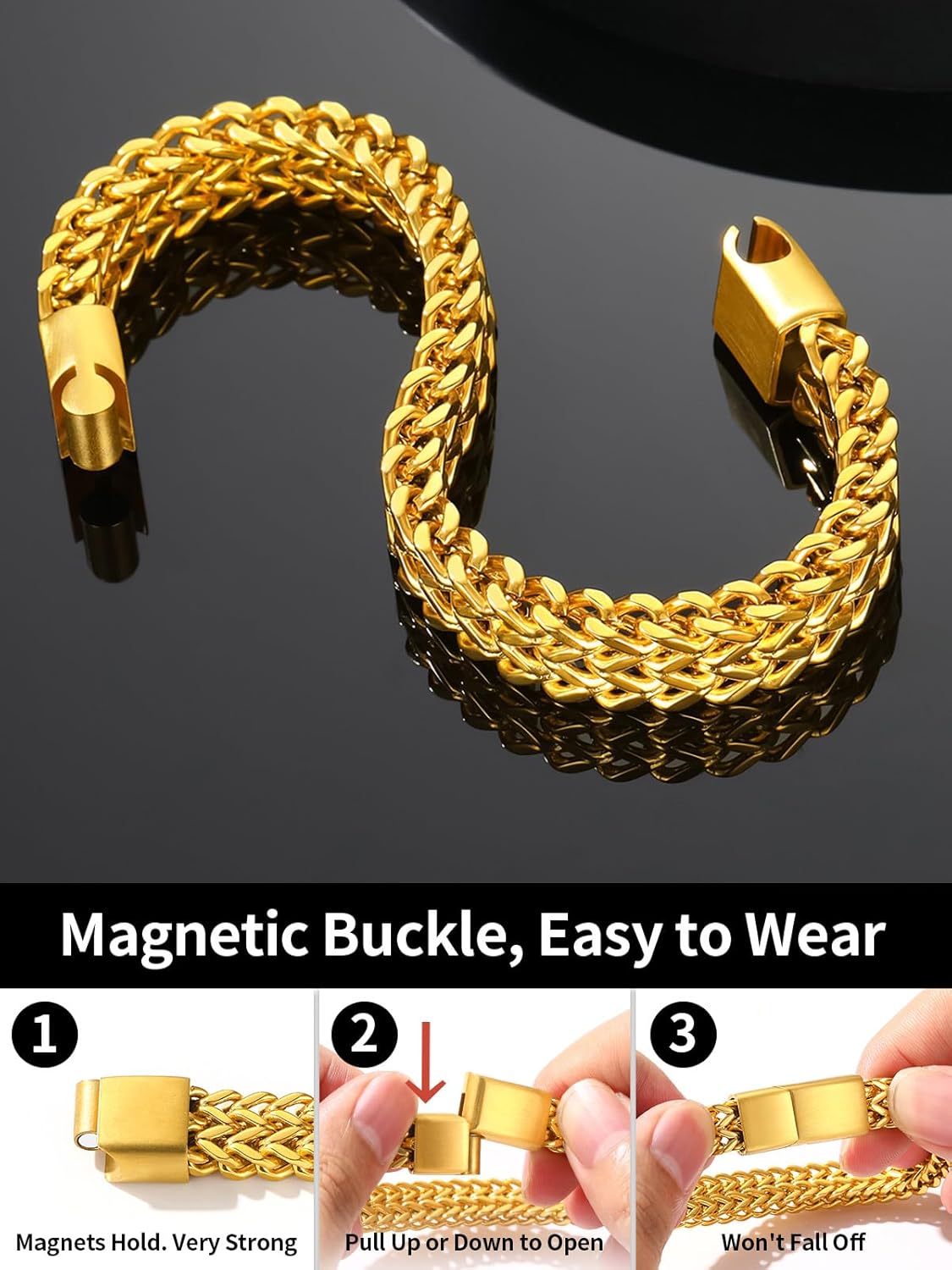 ChainsHouse Curb Chain Link Bracelet for Men Gold Plated Bracelets Wrist Band for Men