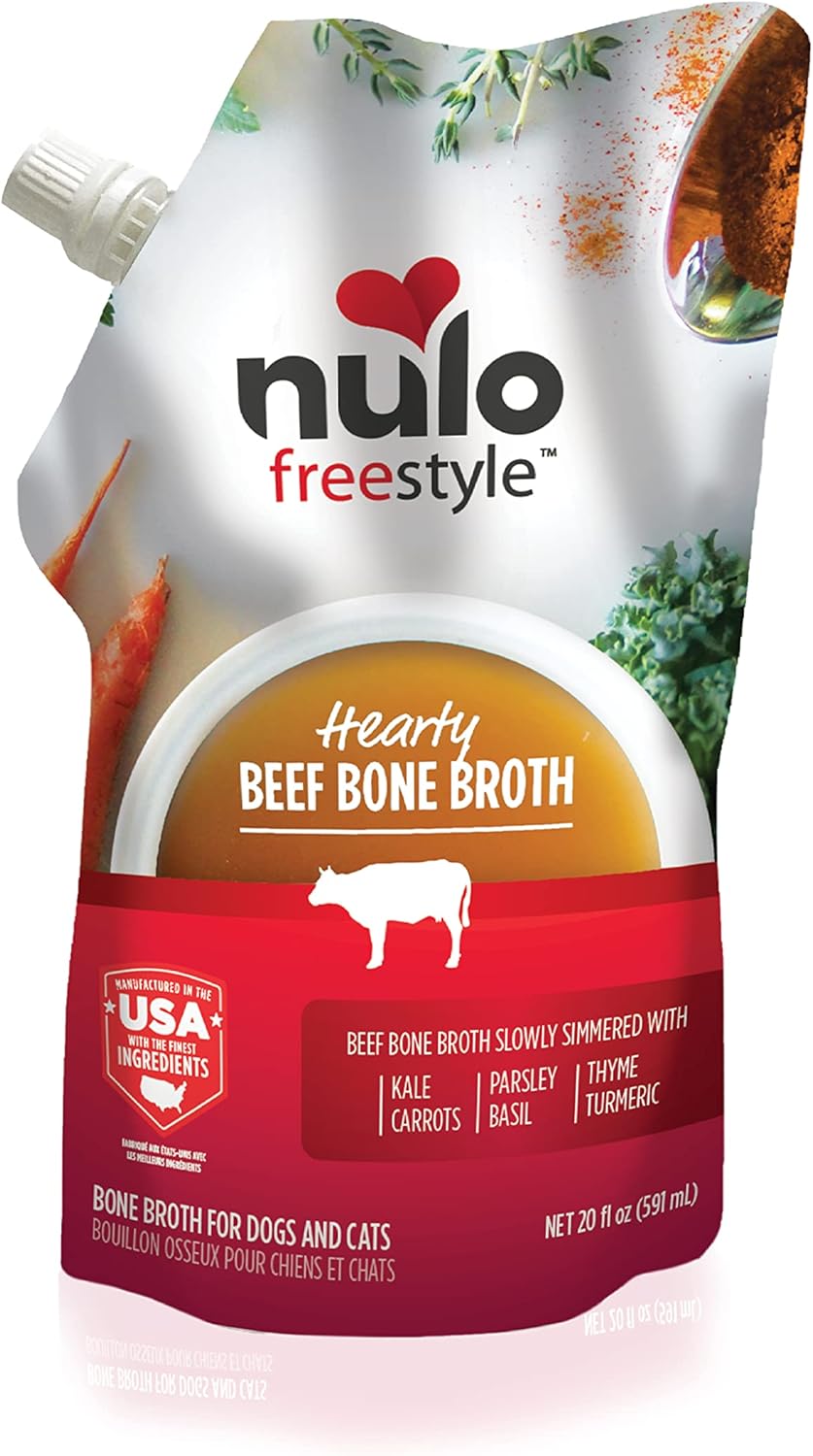 Nulo Freestyle Bone Broth, Premium Food Topper for Cats and Dogs, with Collagen and Chondroitin Sulfate to Help Boost The Quality of Your Pet’s Coat and Skin, 20 FL Oz Pouch Beef 20 Fl Oz (Pack of 1)
