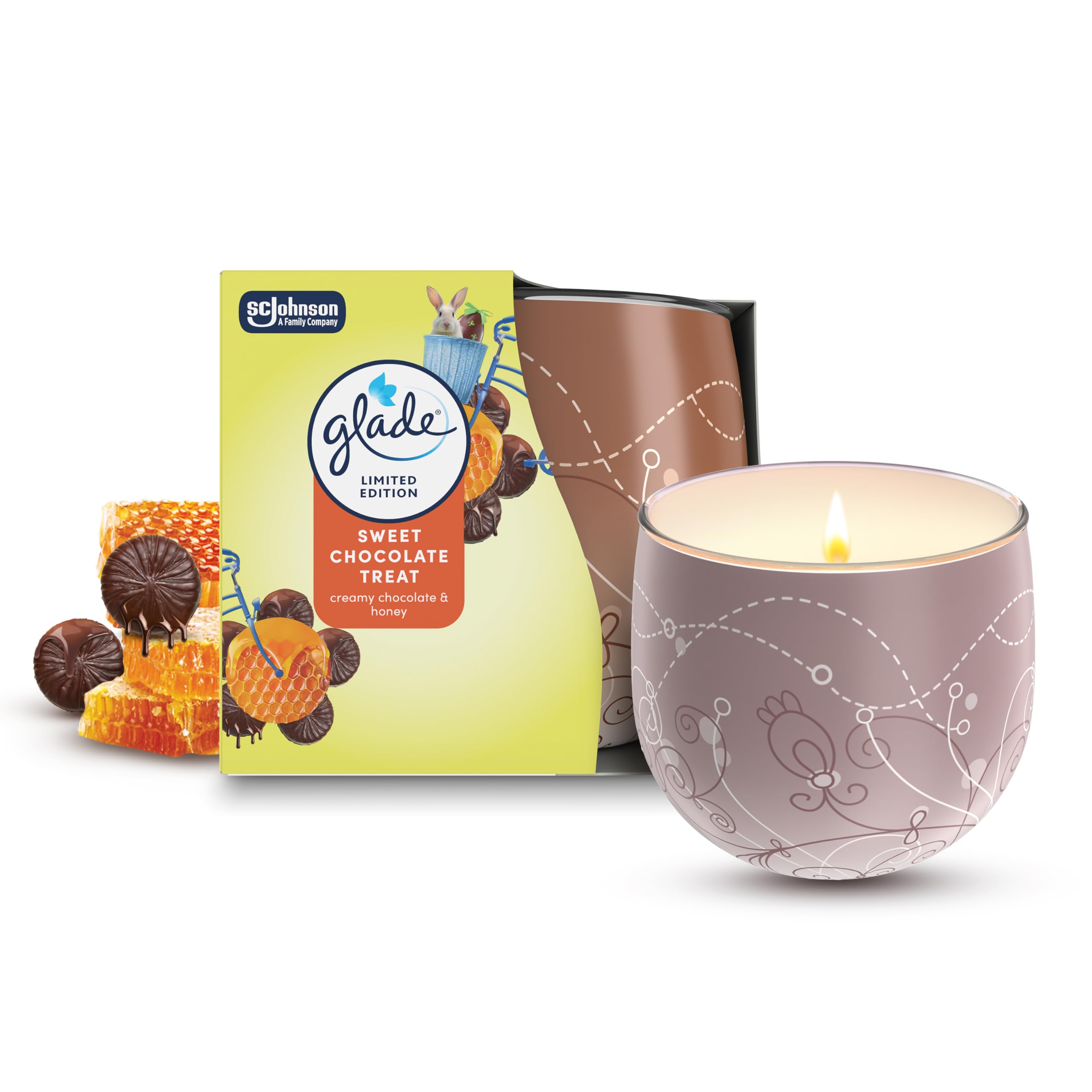 Glade Jar Candle, Scented Candle Infused with Essential Oils, Made Without Palm Oil, Up to 25 Hour Burn Time, Sweet Chocolate Treat, Pack of 1 (108g), Packaging May Vary