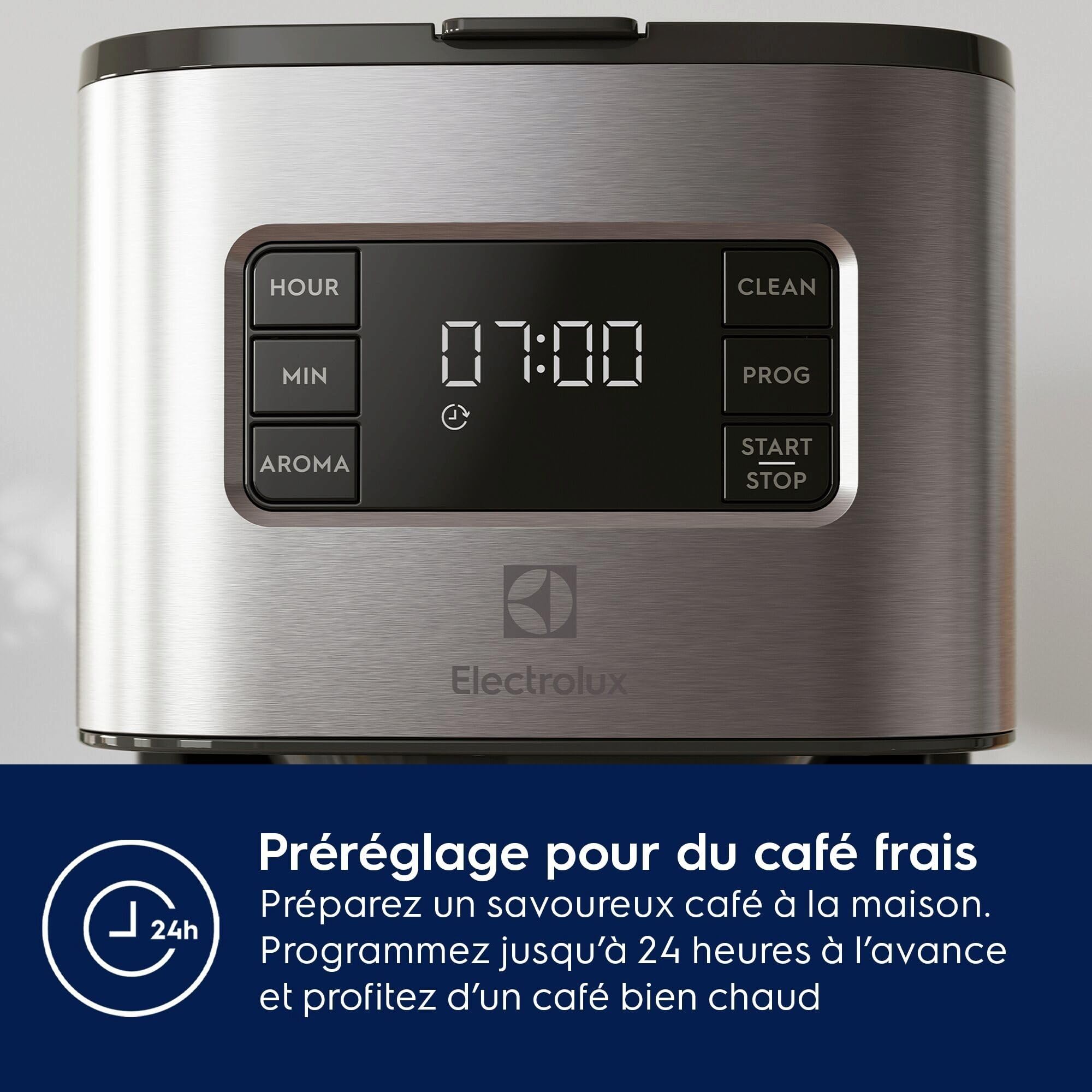 Electrolux Cafetière filtre Create 5 E5CM1-6ST, Sélection d'arômes et minuterie programmable, Puissance 1000 W, Verseuse isotherme 1,38 L, Arrêt automatique, Acier Inoxydable