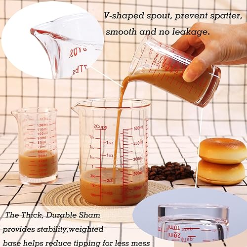 Miniatura 7 de Ackers - Taza medidora de vidrio de chupito, 4 onzas4.1 fl oz, líquido, pesado, taza de vidrio espresso, línea roja, boquilla en forma de V