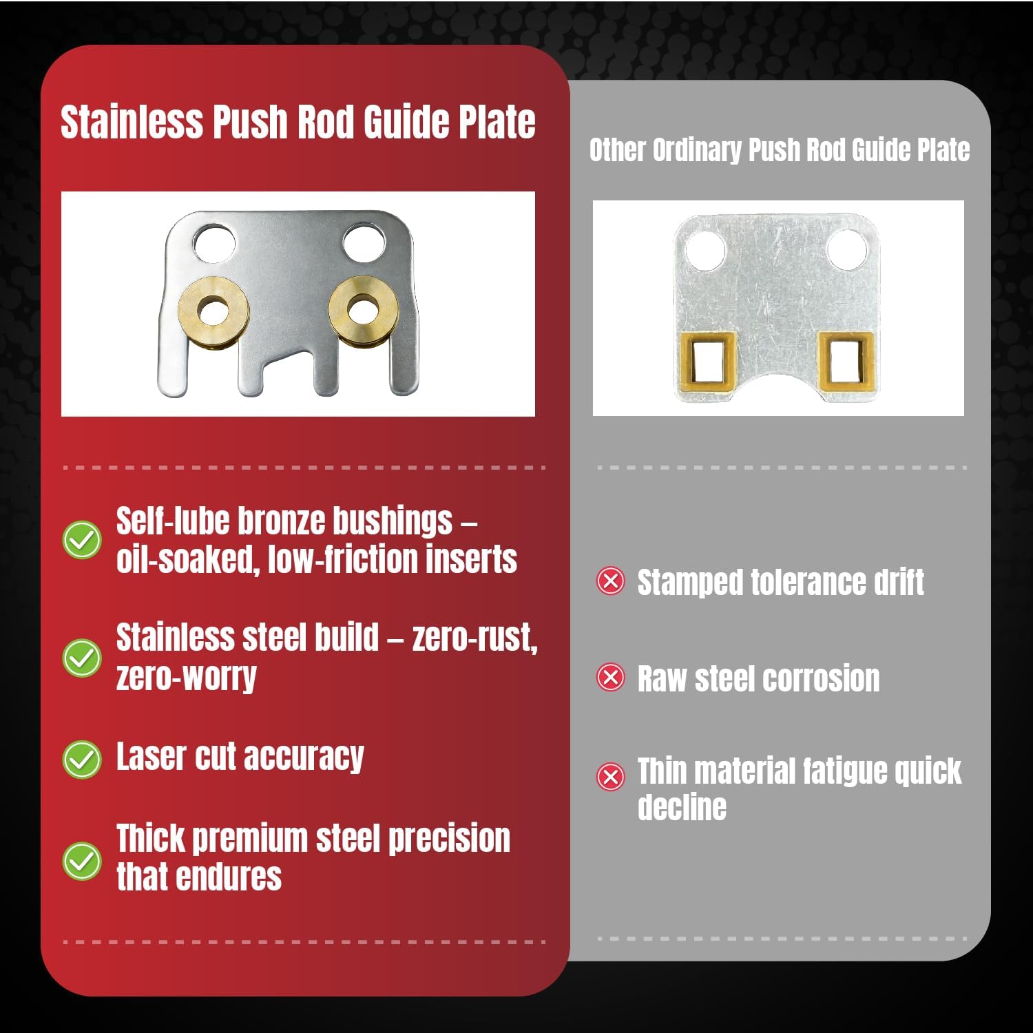 High Performance Stainless Steel Push Rod Guide Plate with Free Floating Bronze Bushings for Honda GX160/GX200 for Predator 212/196 Non-Hemi Engines & 196cc Clone