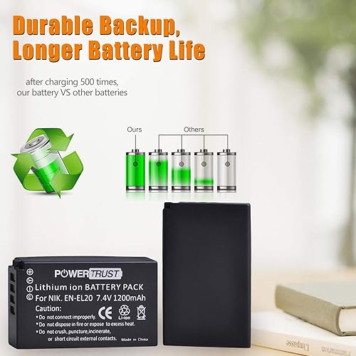 Miniatura 2 de 2 baterías de repuesto EN-EL20 + cargador USB dual para Nikon EN-EL20a, 1 J1, J2, J3, 1 S1, 1 V3,1 AW1, Coolpix A