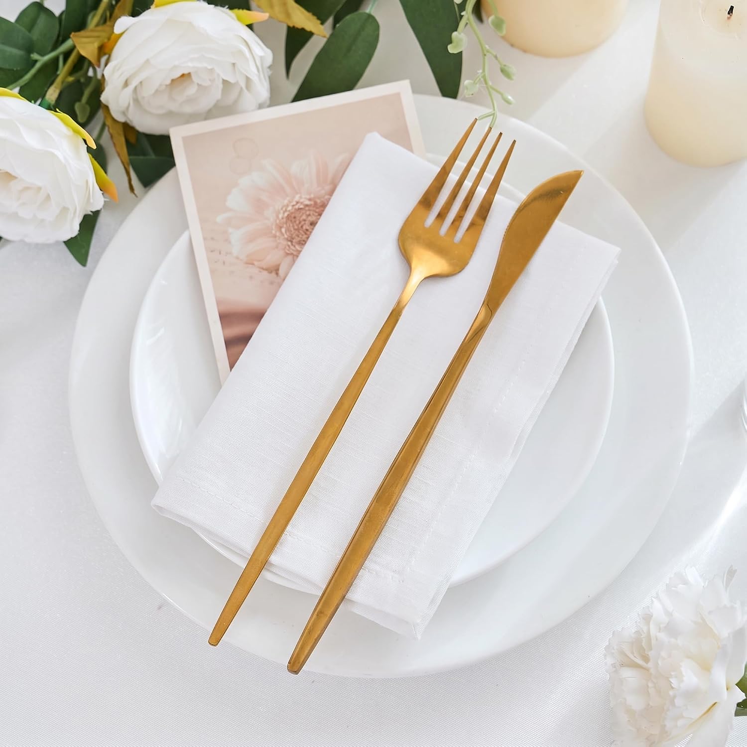 Cloth Napkins Cotton Linen Set of 4 White Table Dinner Napkin Cloth