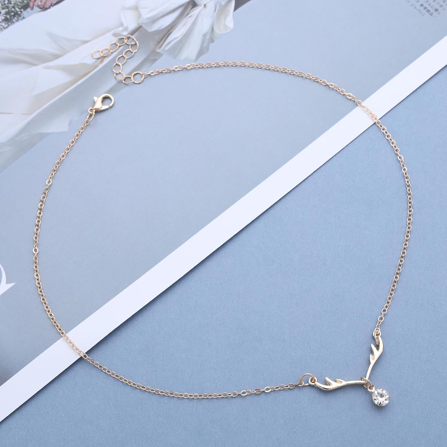 Vintage Crystal Deer Antler Choker Necklace Gold Cz Elk Head Pendant Necklace Rhinestone Antler Deer Choker Cute Animal Necklace Chain for Women - Image 3
