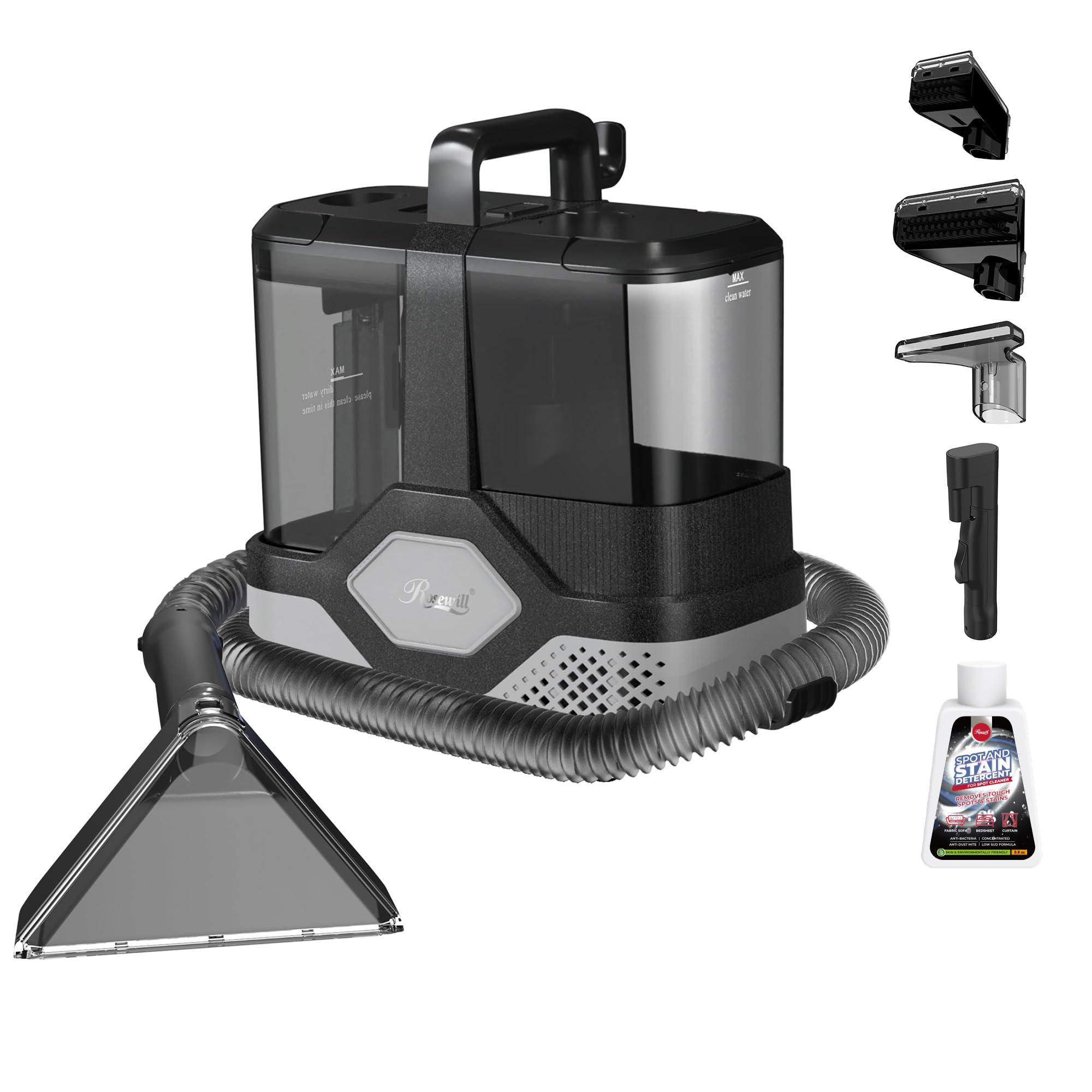 Rosewill Pulitore portatile multiuso per tappeti e tappezzeria, potente aspirazione 18 kPa, motore 600 W, auto e auto Detailer, smacchiatore/smacchiatore; uso versatile: tappeti, divani, peli di