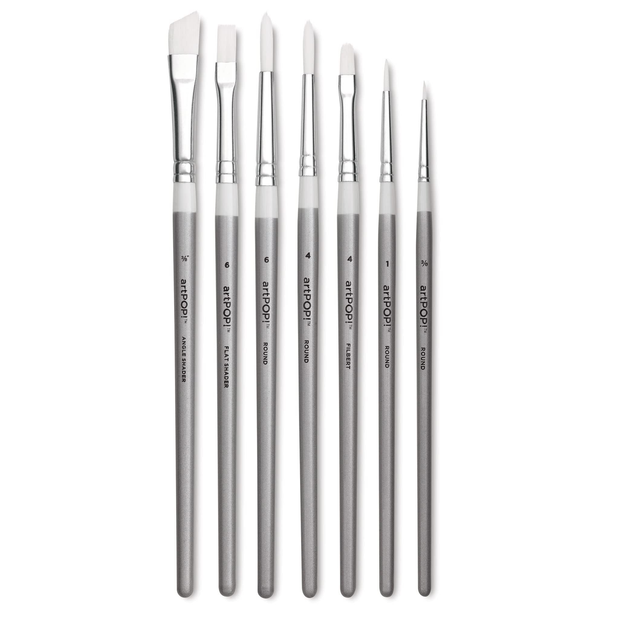 artPOP! Pinsel-Set, 7 Stück, Premium-Synthetikpinsel für Acryl, Öl und Aquarell, verschiedene Formen und Größen, Holzgriffe, Künstlerpinsel für gemischte Medien