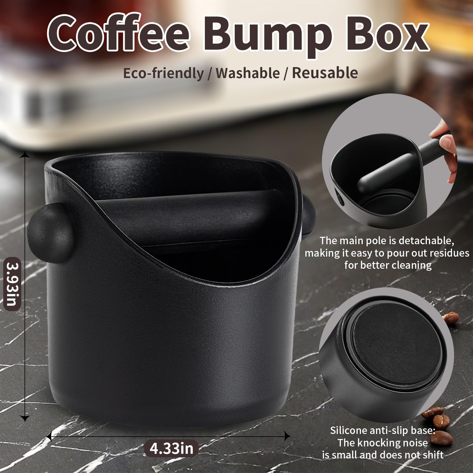 Espresso Coffee Knock Box, Coffee Machine Accessories 4.4 Inch Bin Small, Remova
