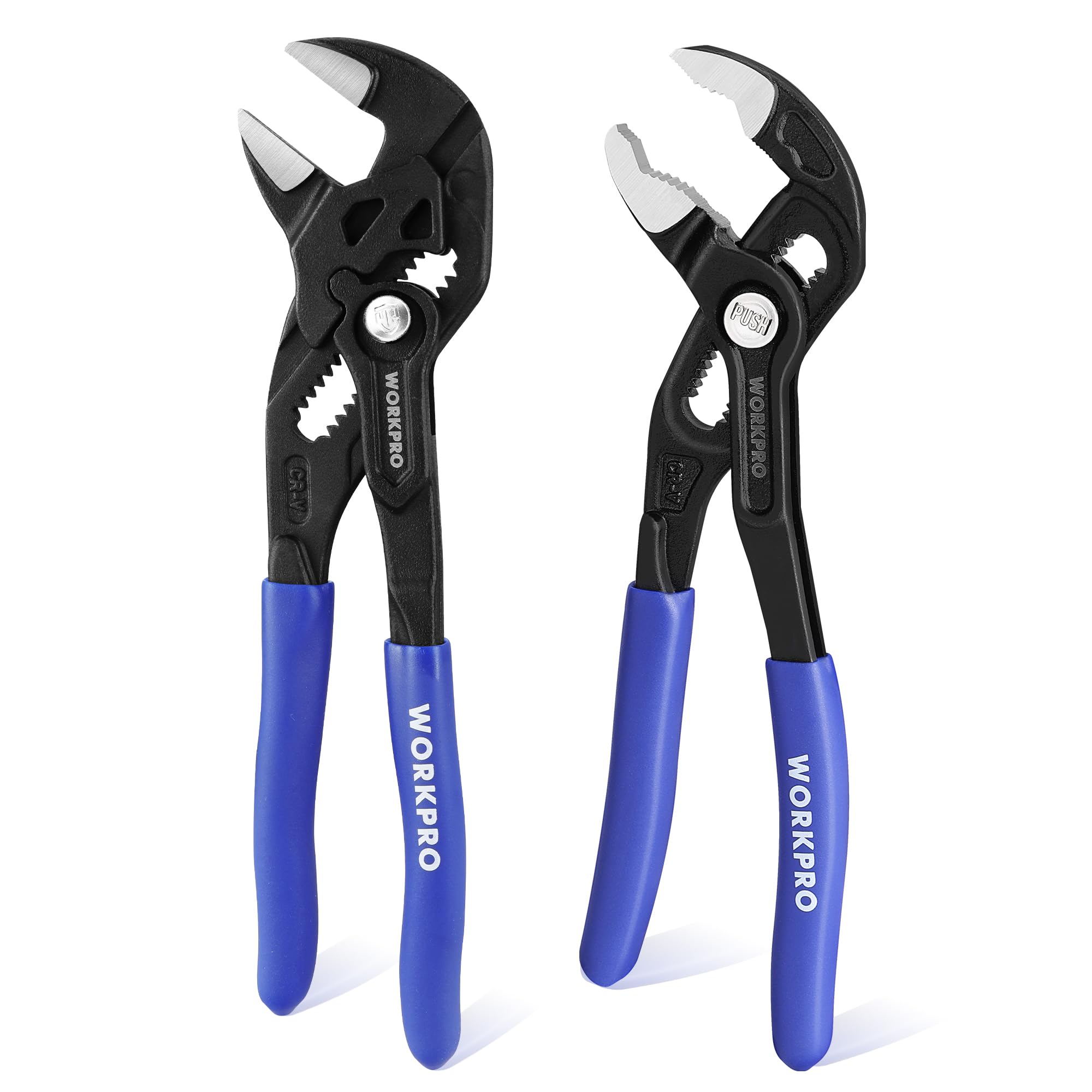 WORKPRO Adjustable Wrench and Water Pump Plier Set 2 Pieces, 180 mm, Toothless Groove Pliers and Wrench for Heavy Duty Cr-V Steel Pipes, Quick Adjustment for Repair Work