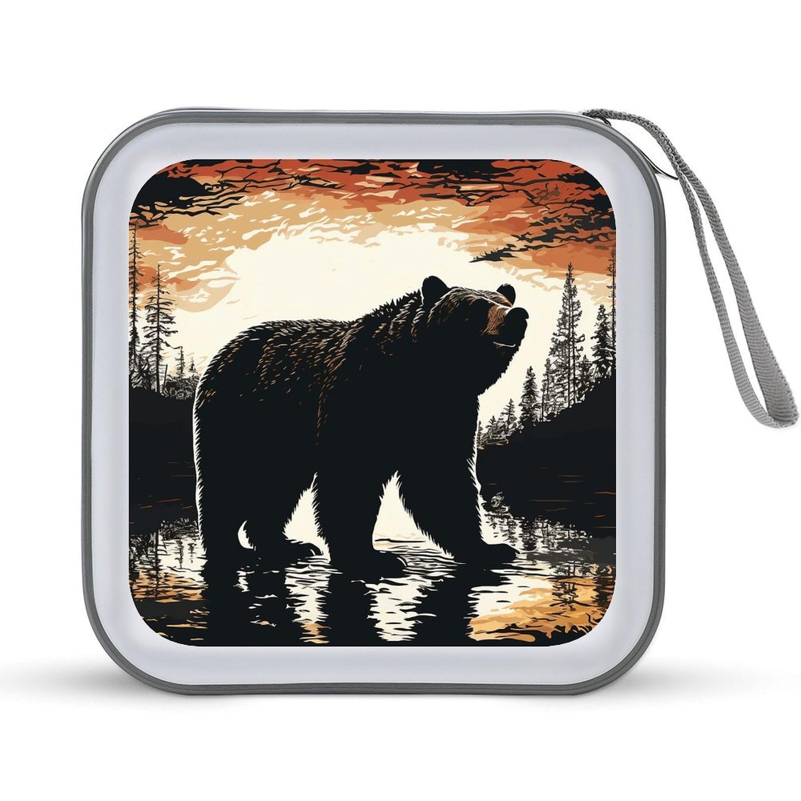 VstaDank Bear Silhouette CD Case DVD Holder Storage Portable Carrying Binder Holder Wallet Large Storage Disc Wallet Bag Hard Plastic DVD Disc Cases Large Media Binder 40 Capacity