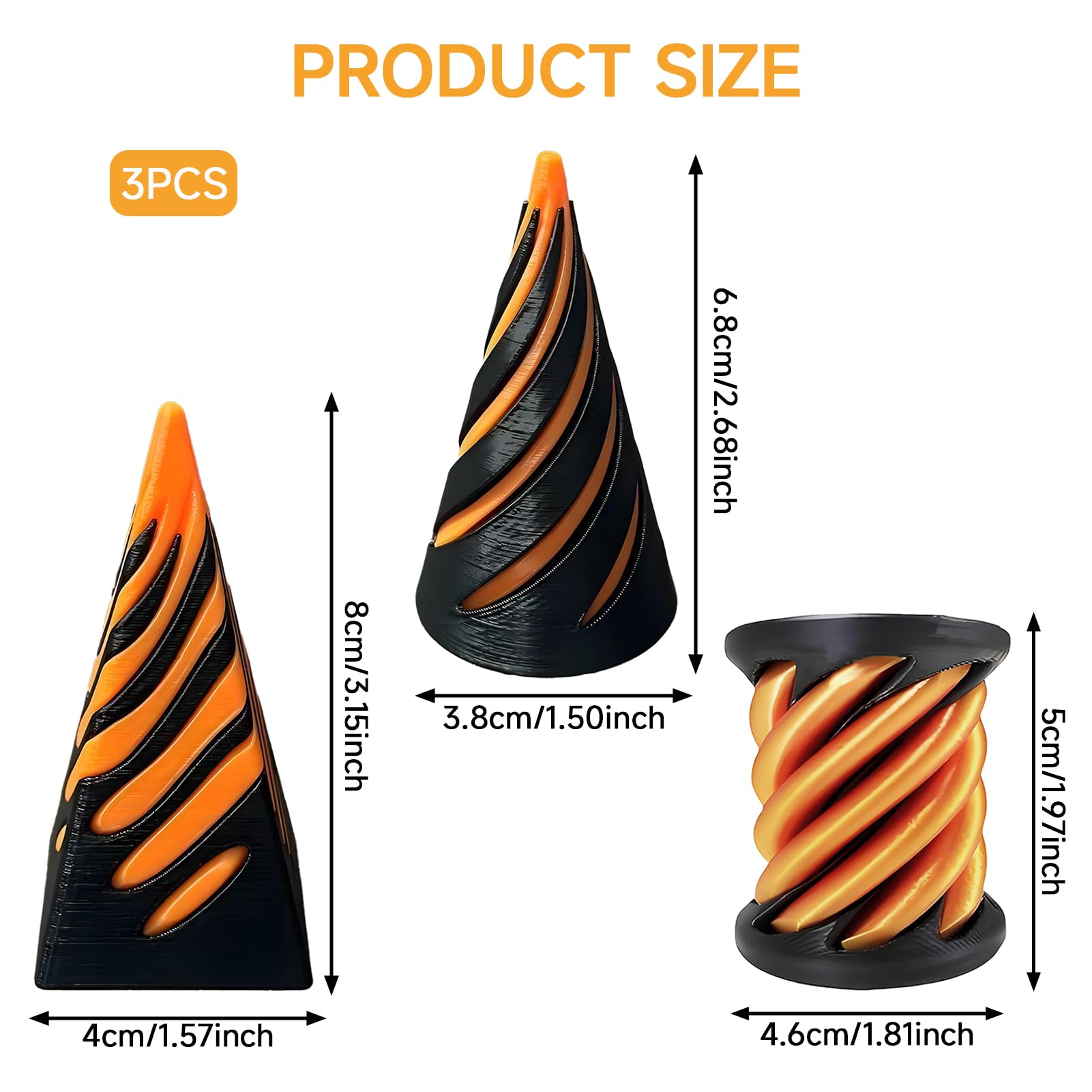Cone Fidget Toy for Kids 3 Pcs Impossible 3D Printed Spiral Cone Fidget Toy Mini Stress Relief Sensory Toys Impossible Pyramid Passthrough Sculpture Cool Stuff Desktop Decor Gift for Kids Adults - Image 2