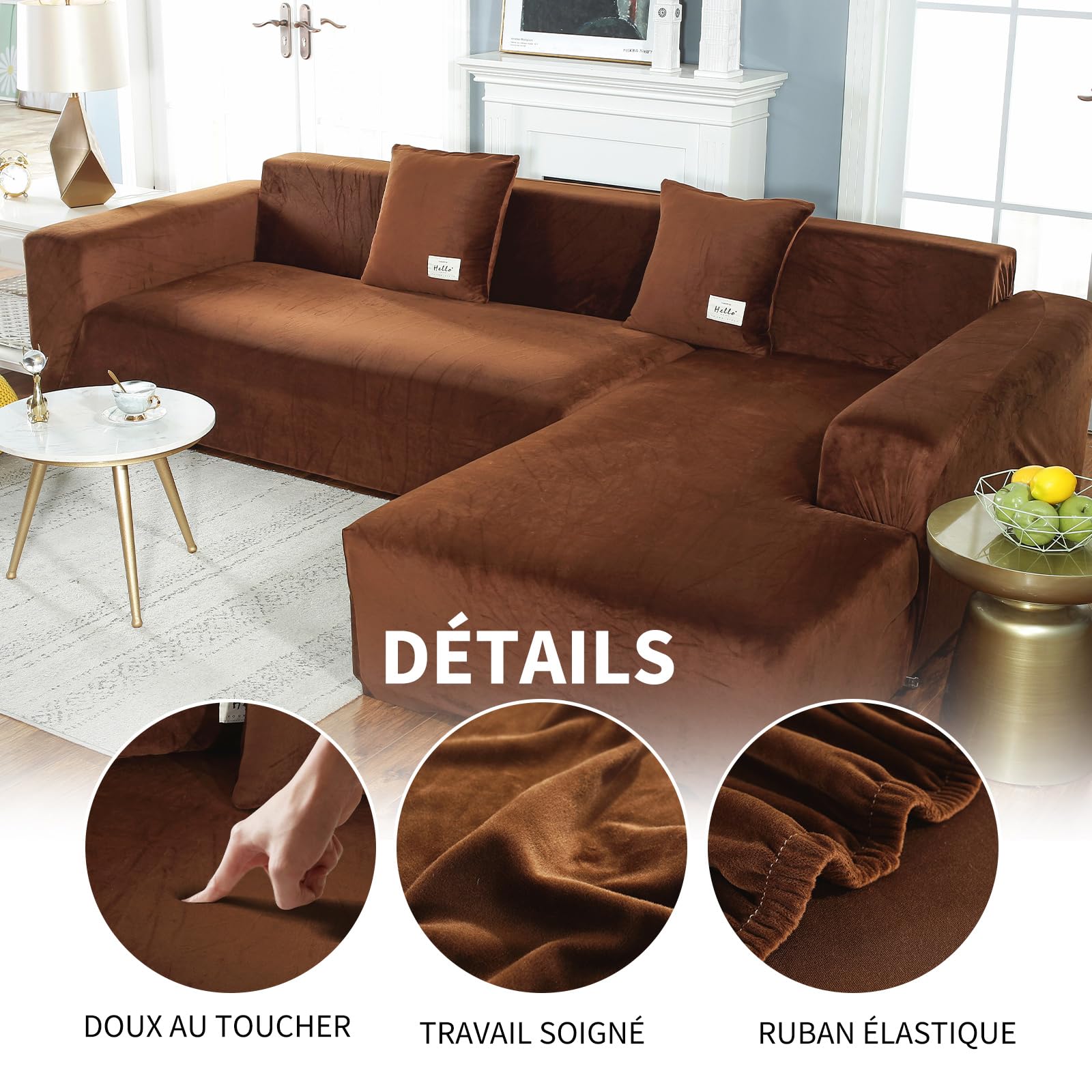 Housse Canapé d'angle Extensible, Super Douce en Polyester pour Chien ou Animal Domestique Minimaliste Moderne Protection Canapé d'angle (Marron café)