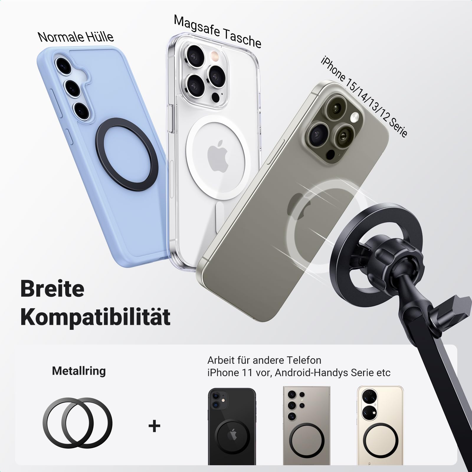 UGREEN Magsafe Handyhalterung Bett, Magnetisch Schwanenhals Handyhalter mit Metallringe, Verbesserter Stabiler Arm, Handy Ständer Kompatibel mit iPhone 17 16 15 14 13 12 Pro Max und Magsafe Hülle