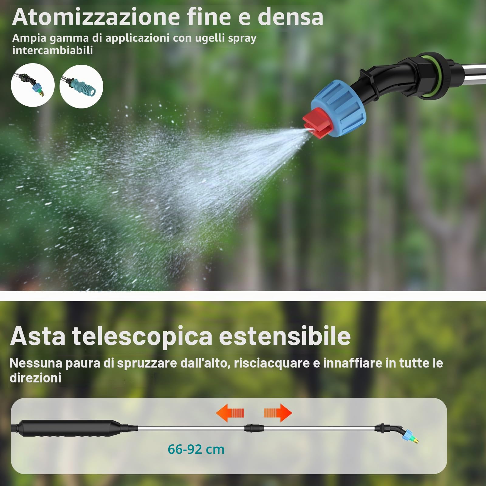 Pompa Irroratrice a Batteria 5L, Spruzzatore Elettrico da Giardino 1800mAh, 2 Modalità & Lancia Telescopica, Spruzzino Automatico per Piante, Diserbo e Prato (Blu)