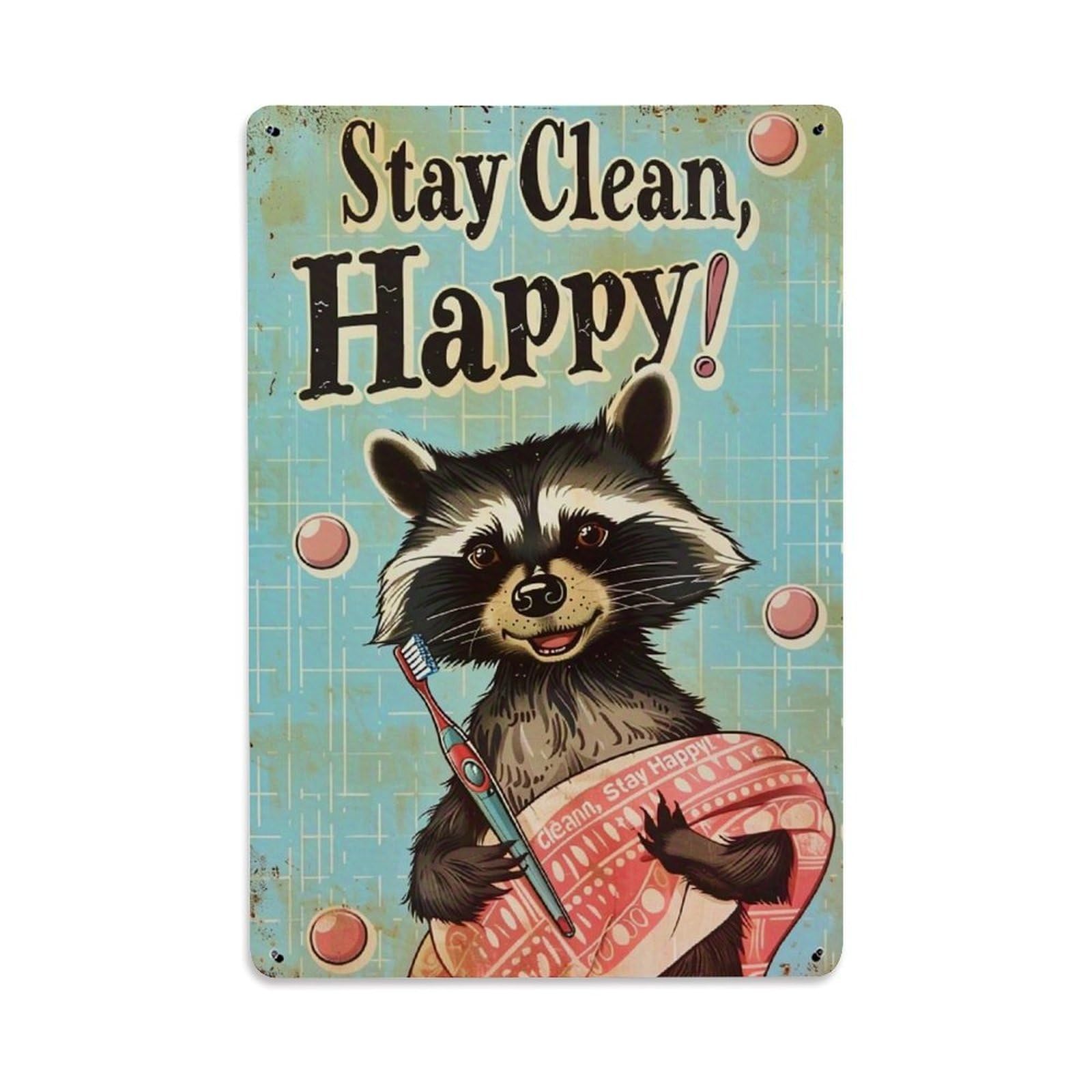 Jdfenggu Vintage Raccoon Toothbrush Towel Pattern Print Retro Metal Tin Sign, Decor Art Poster For Bar, Home, Man Cave, Kitchen, Laundry Room Gift 8X12inch