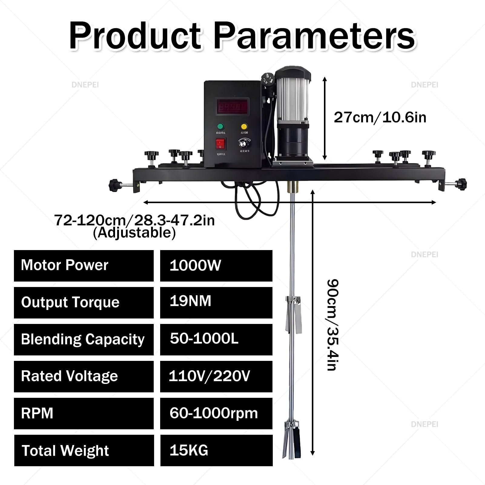 Mezclador de pintura resistente de 1000 W, máquina agitadora eléctrica de 1 tonelada IBC con eje de acero inoxidable, impulsor plegable, velocidad variable para mortero, pegamento