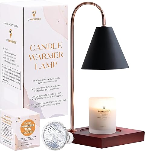 Miniatura 10 de Lámpara de escritorio calentadora de velas con salida extra de 75 W x 2  Lámpara de vela elegante dorada y madera con interruptor de atenuación