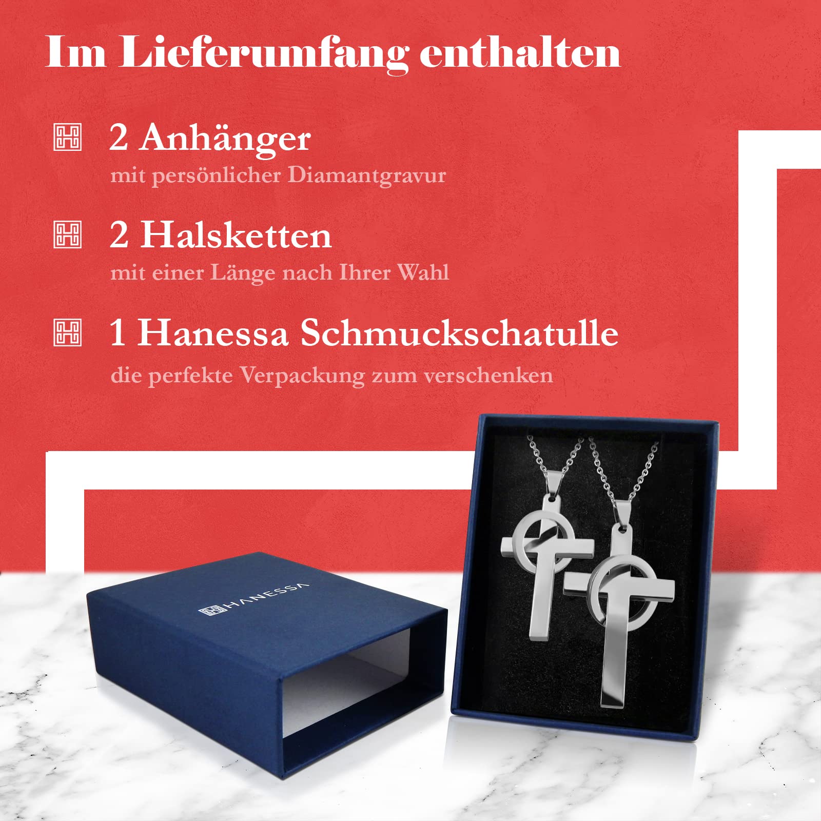 Personalisierte Kette mit Gravur Edelstahl 50 cm mit Anhänger Kreuz mit Datum in silber - Personalisierte Halskette für Frauen Männer - Personalisierter Schmuck Damen Herren Kettenanhänger