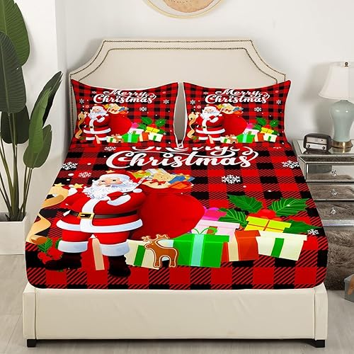 Miniatura 10 de Juego de sábanas bajeras de Navidad para niños, diseño de árbol de Navidad, muñeco de nieve, para niños, adolescentes, decoración de dormitorio,
