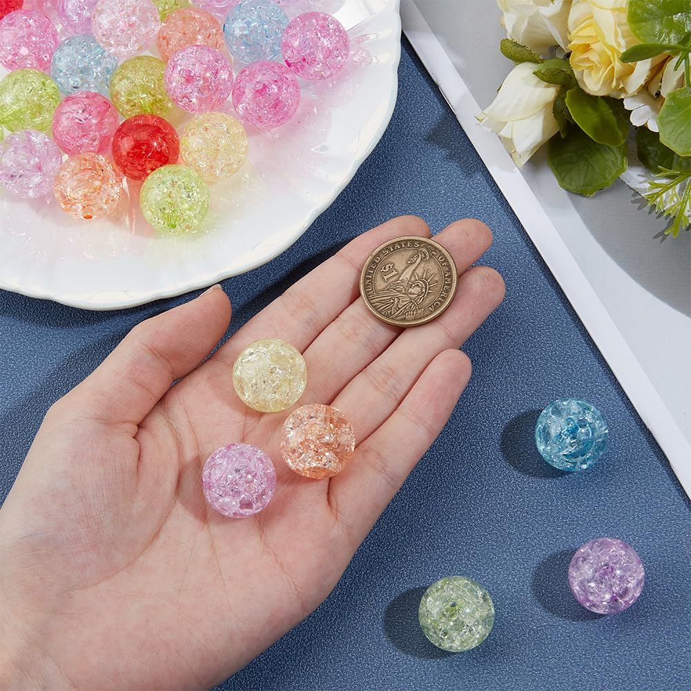 40PCS 20MM Acrylic Crackle Round Beads with Center Drilled Purple Pink Orange Yellow Assorted Transparent Spacer Loose Bead Charm Bulk for Jewelry Making Necklace Bracelet DIY Craft Supply - Image 3