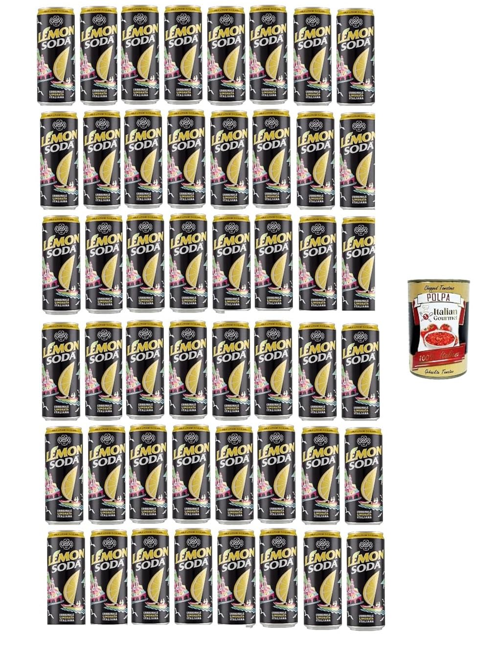Italian Gourmet Lemonsoda Limonata Italiana Slim-Dosen Zitrone 48 x 330ml | Agrumi di Sicilia, spritzig; bibita gassata per eventi, ufficio e minibar, Gesamtnettogewicht 15,84 L + Kostenlos Polpa 400g
