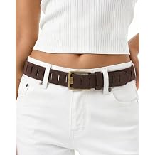 WHIPPY Genuine Leather Belt for Women Western Belt for Jeans with Vintage Gold Buckle & Full-Hole Strap, 1.5" Wide