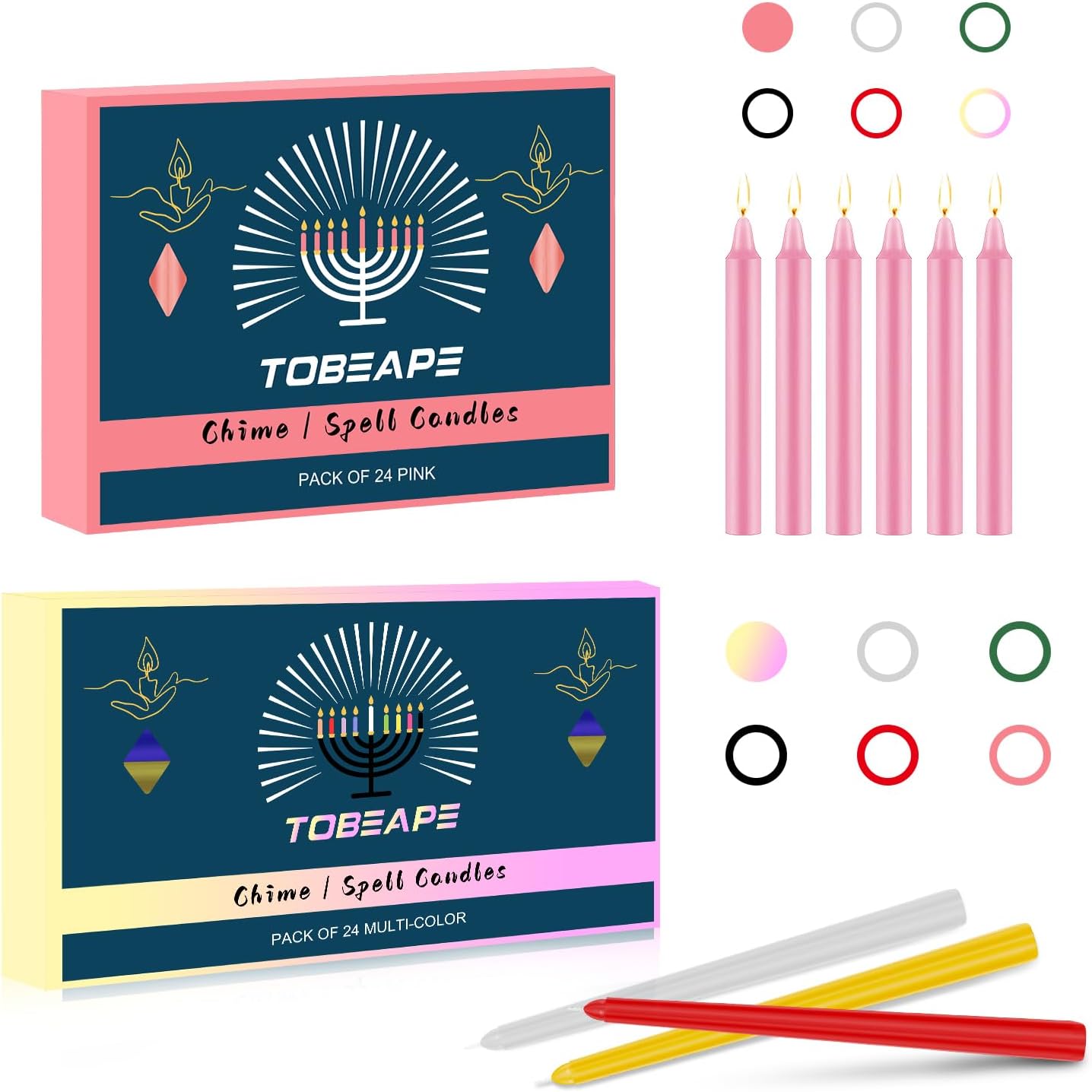 Tobeape24 Pack 4 inch Pink Spell Candle & 10 inch Colored Taper Candles for Wedding Dinner Party Home Décor, Long Burning Spell Chime Candles for Witchcraft Rituals Prayer Meditation