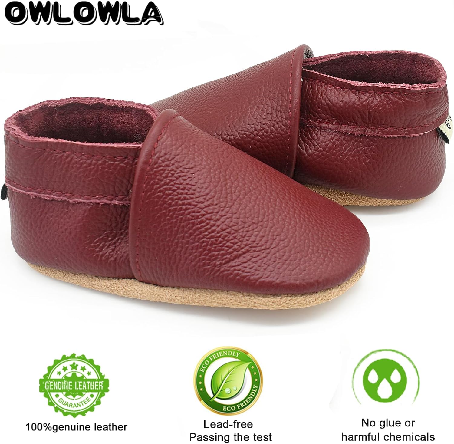 OWLOWLA Soft Sole Baby Shoes Leather Baby First Walking Crib Shoes Slip-on Baby Moccasins Infant Toddler Pre-Walker Shoes for Boy Girl