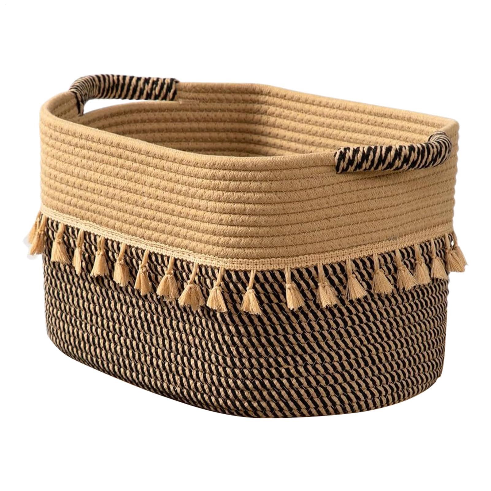 Panier en corde de coton rustique avec poignées pour étagère