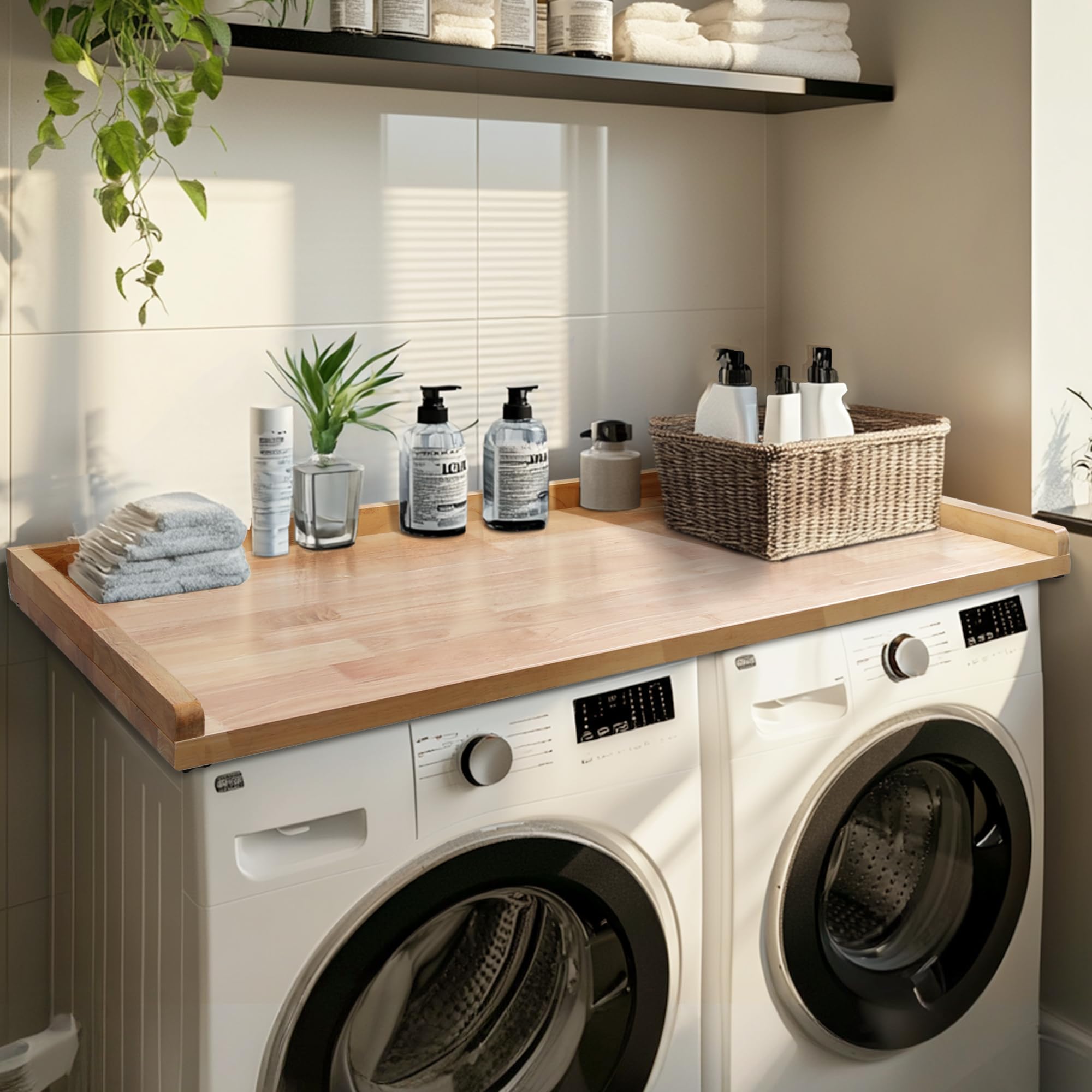 Murago Washer Dryer Countertop, 100% Solid Wood Washer and Dryer Countertop, Clothes Folding Station Topper for Front Load Machines, Fits All Major Brands, Natural