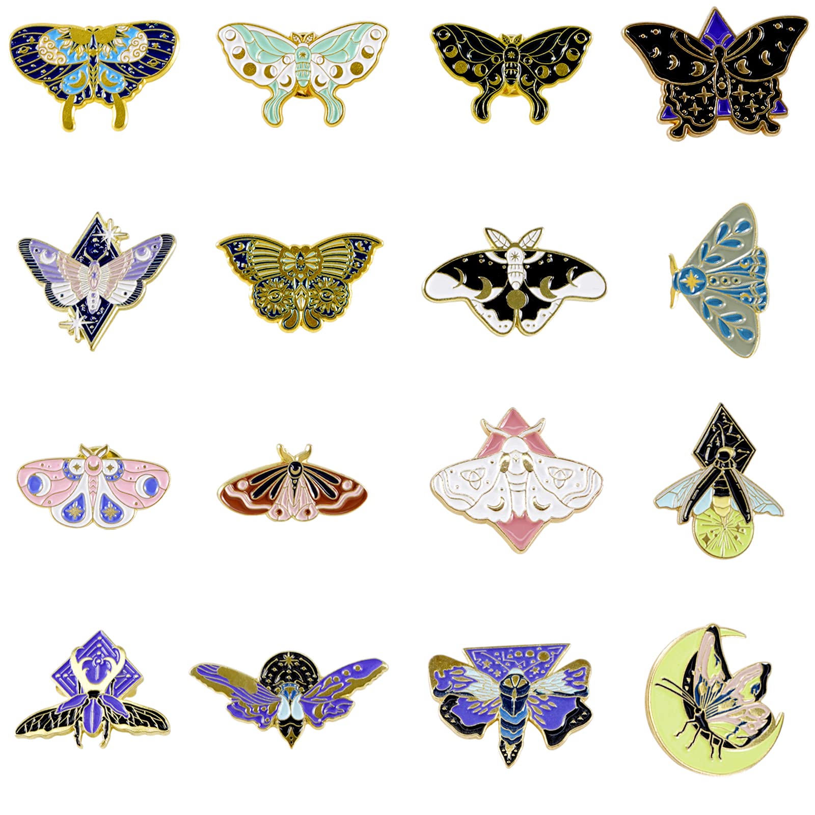 GUHAR16pc Butterfly Enamel Pins Set Cute Glowing Butterfly Firefly Cool Horror Enamel Lapel Pins Brooches for Backpacks Clothes Jackets Jewelry