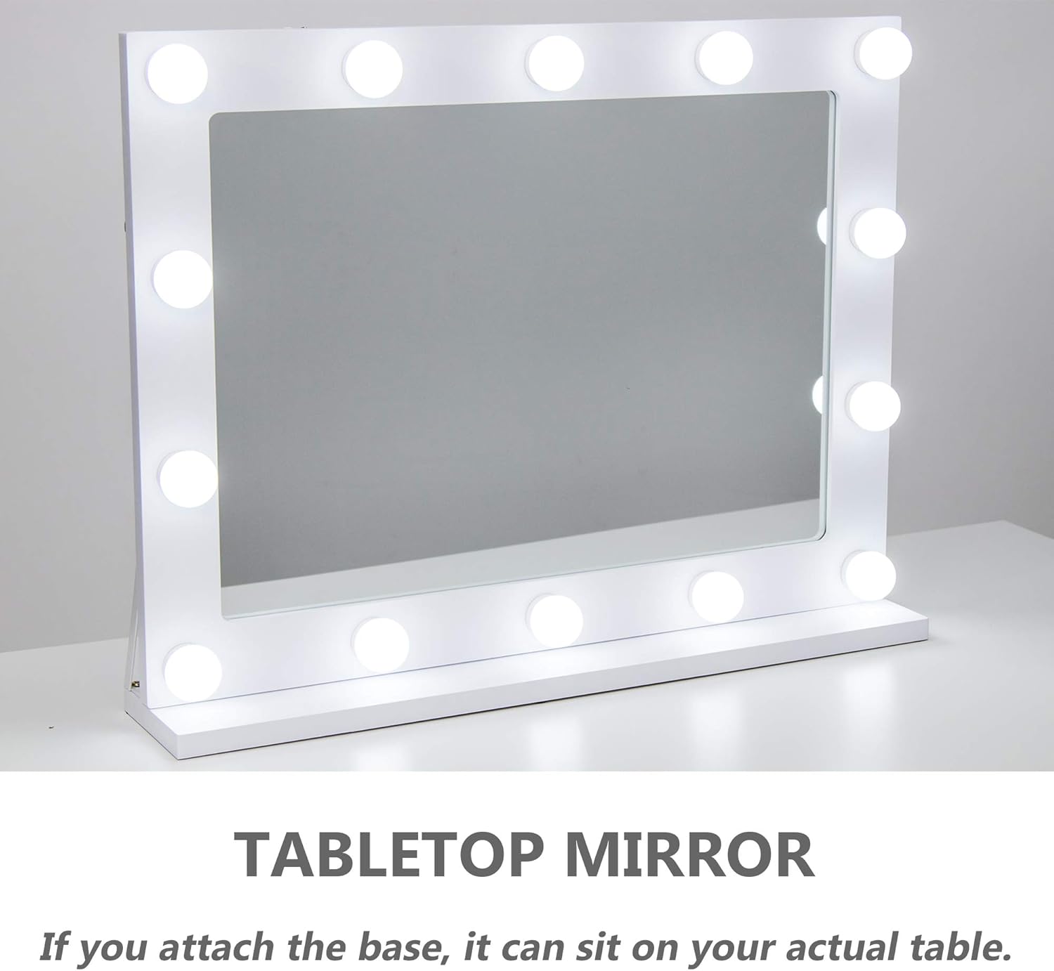 Waneway Vanity Mirror with Lights, Hollywood Lighted Makeup Mirror with 14 Dimmable LED Bulbs for Dressing Room & Bedroom, Tabletop or Wall-Mounted, Slim Wooden Frame Design, White -