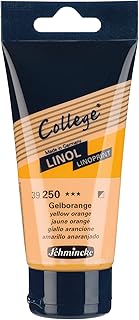 Schmincke - College® Linol, Colores de linóleo para artistas. Amarillo anaranjado en tubo de 75 ml, 39250013, tinta de linóleo a base de agua con bajo olor, resistente a la luz, impresión uniforme