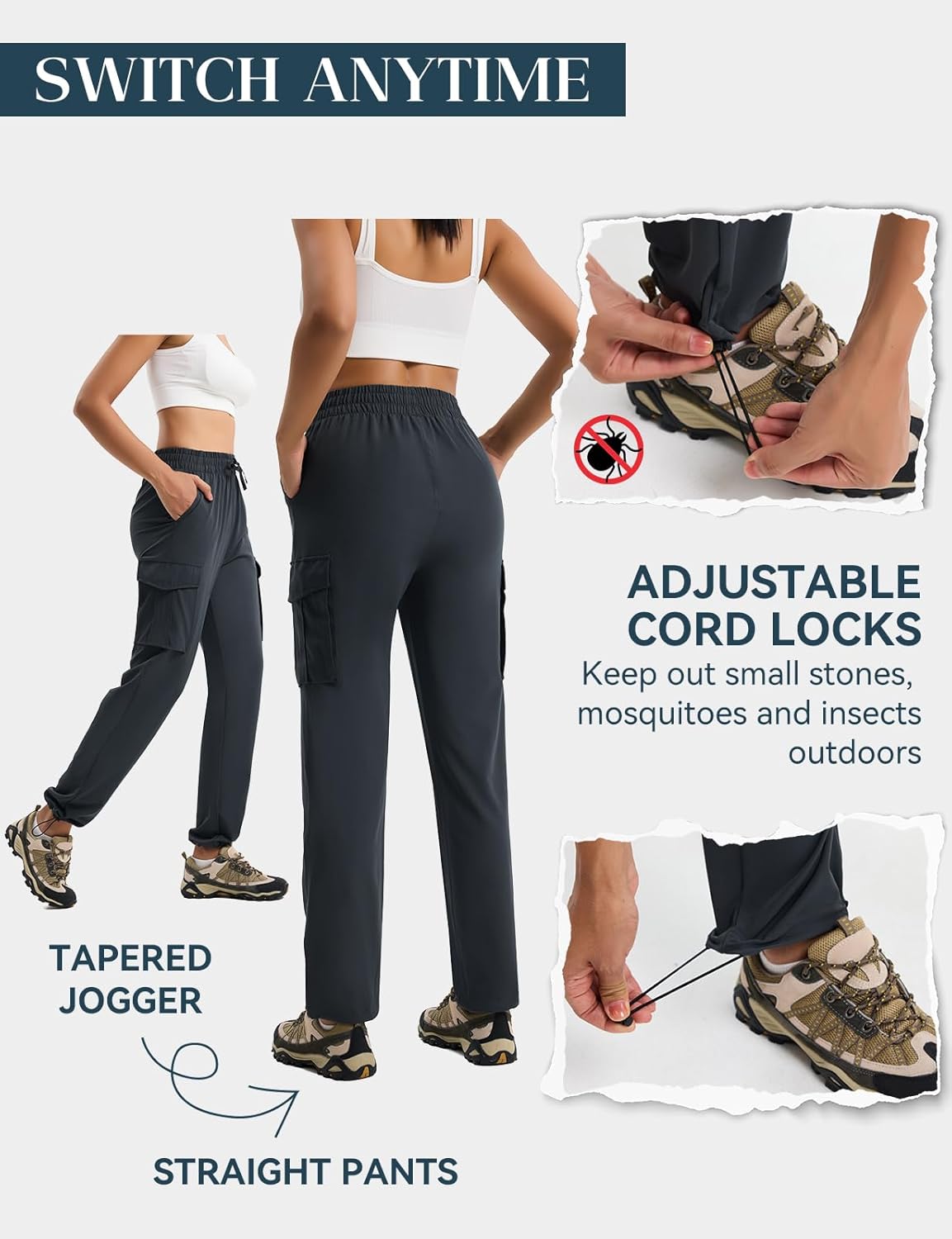 Women's Hiking Pants Lightweight Cargo Quick Dry Water Resistant UPF50+ Travel Outdoor Work Pants Safari Pockets - Image 2